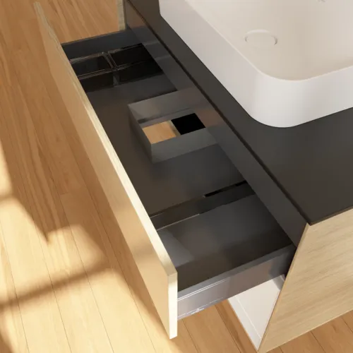 VILLEROY BOCH Toaletní skříňka Finion, s osvětlením, 2 výsuvy, 1000 x 603 x 501 mm, dubová dýha / lesklý bílý lak / černé matné sklo #F662GFPC, obrázek 8