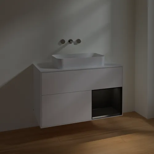 VILLEROY BOCH Toaletní skříňka Finion, s osvětlením, 2 výsuvy, 1000 x 603 x 501 mm, bílý matný lak / černý matný lak / bílé matné sklo #F661PDMT, obrázek 5