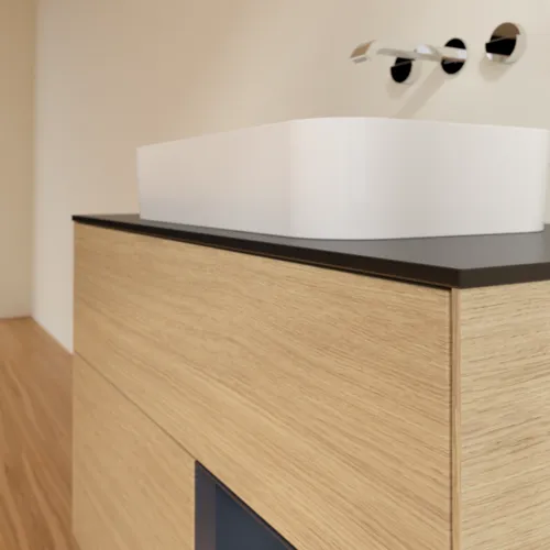 VILLEROY BOCH Toaletní skříňka Finion, s osvětlením, 2 výsuvy, 1000 x 603 x 501 mm, dubová dýha / půlnočně modrý matný lak / černé matné sklo #F662HGPC, obrázek 5