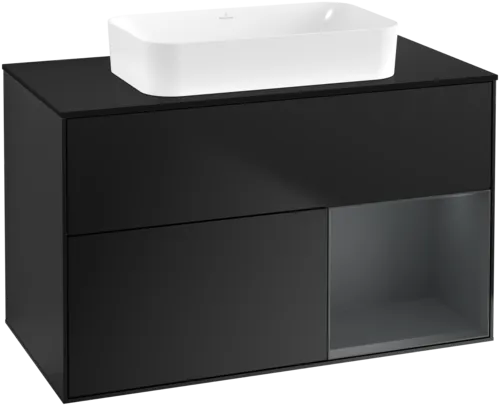 VILLEROY BOCH Toaletní skříňka Finion, s osvětlením, 2 výsuvy, 1000 x 603 x 501 mm, černý matný lak / půlnoční modrý matný lak / černé matné sklo #F662HGPD