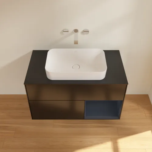 VILLEROY BOCH Toaletní skříňka Finion, s osvětlením, 2 výsuvy, 1000 x 603 x 501 mm, černý matný lak / půlnoční modrý matný lak / černé matné sklo #F662HGPD, obrázek 3