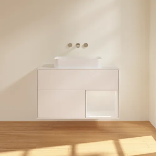 VILLEROY BOCH Umyvadlová skříňka Finion, s osvětlením, 2 výsuvy, 1000 x 603 x 501 mm, bílý matný lak / bílý lesklý lak / bílé matné sklo #F661GFMT, obrázek 3