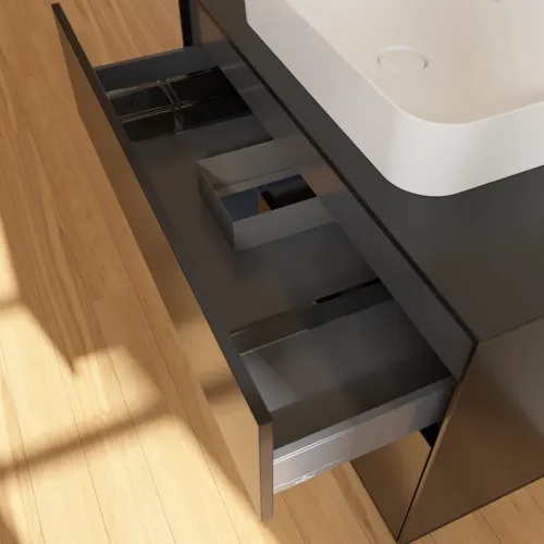 VILLEROY BOCH Toaletní skříňka Finion, s osvětlením, 2 výsuvy, 1000 x 603 x 501 mm, černý matný lak / půlnoční modrý matný lak / černé matné sklo #F652HGPD, obrázek 8