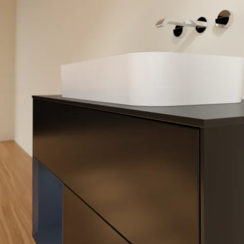 VILLEROY BOCH Toaletní skříňka Finion, s osvětlením, 2 výsuvy, 1000 x 603 x 501 mm, černý matný lak / půlnoční modrý matný lak / černé matné sklo #F652HGPD, obrázek 6