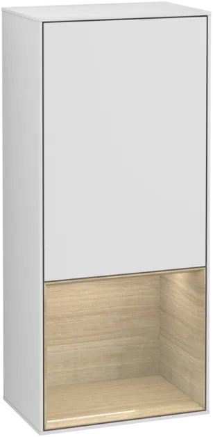 VILLEROY BOCH Boční skříňka Finion, s osvětlením, 1 dvířka, 418 x 936 x 270 mm, bílý matný lak / dubová dýha #F540PCMT