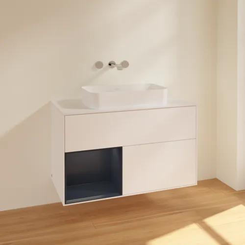 VILLEROY BOCH Toaletní skříňka Finion, s osvětlením, 2 výsuvy, 1000 x 603 x 501 mm, bílý matný lak / půlnoční modrý matný lak / bílé matné sklo #F651HGMT, obrázek 2
