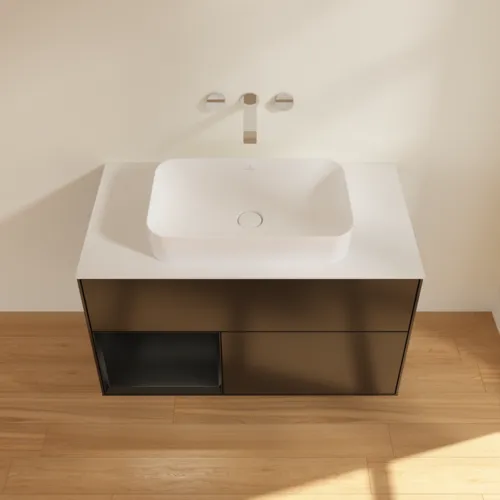 VILLEROY BOCH Toaletní skříňka Finion, s osvětlením, 2 výsuvy, 1000 x 603 x 501 mm, černý matný lak / černý matný lak / sklo bílé matné #F651PDPD, obrázek 4
