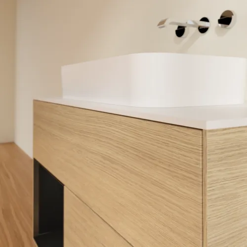 VILLEROY BOCH Toaletní skříňka Finion, s osvětlením, 2 výsuvy, 1000 x 603 x 501 mm, dubová dýha / černý matný lak / sklo bílé matné #F651PDPC, obrázek 6