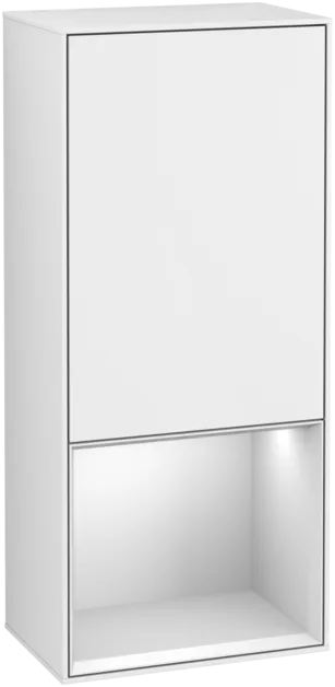 VILLEROY BOCH Boční skříňka Finion, s osvětlením, 1 dveře, 418 x 936 x 270 mm, lesklý bílý lak / bílý matný lak #F550MTGF