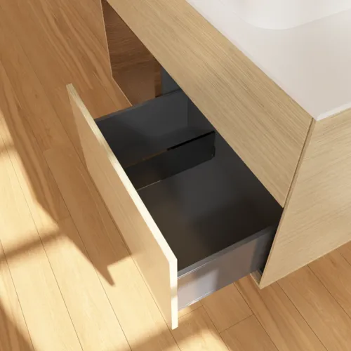 VILLEROY BOCH Umyvadlová skříňka Finion, s osvětlením, 2 výsuvy, 1000 x 603 x 501 mm, dubová dýha / ořechová dýha / sklo bílé matné #F651GNPC, obrázek 7