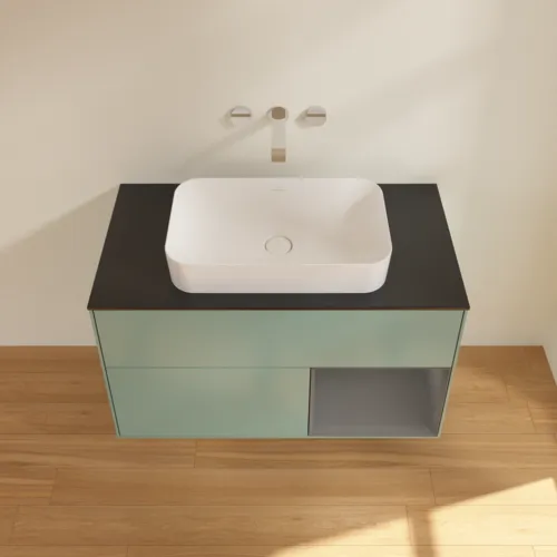 VILLEROY BOCH Toaletní skříňka Finion, s osvětlením, 2 výsuvy, 1000 x 603 x 501 mm, olivový matný lak / antracitový matný lak / černé matné sklo #F662GKGM, obrázek 4