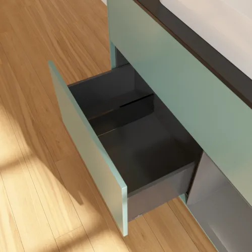 VILLEROY BOCH Toaletní skříňka Finion, s osvětlením, 2 výsuvy, 1000 x 603 x 501 mm, olivový matný lak / antracitový matný lak / černé matné sklo #F662GKGM, obrázek 7