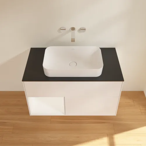 VILLEROY BOCH Toaletní skříňka Finion, s osvětlením, 2 výsuvy, 1000 x 603 x 501 mm, bílý matný lak / bílý matný lak / černé matné sklo #F652MTMT, obrázek 4