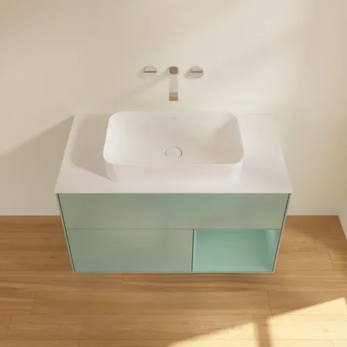 VILLEROY BOCH Toaletní skříňka Finion, s osvětlením, 2 výsuvy, 1000 x 603 x 501 mm, olivově matný lak / olivově matný lak / sklo bílé matné #F661GMGM, obrázek 4