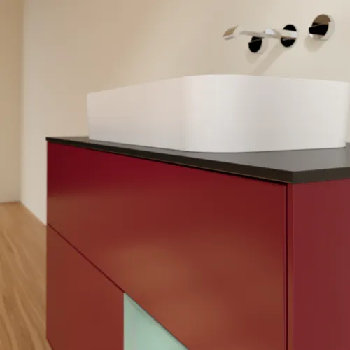VILLEROY BOCH Toaletní skříňka Finion, s osvětlením, 2 výsuvy, 1000 x 603 x 501 mm, Pivoňka matný lak / Olivový matný lak / Sklo černé matné #F662GMHB, obrázek 6