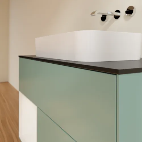 VILLEROY BOCH Toaletní skříňka Finion, s osvětlením, 2 výsuvy, 1000 x 603 x 501 mm, olivový matný lak / lesklý bílý lak / sklo černé matné #F652GFGM, obrázek 6