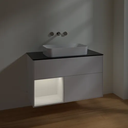 VILLEROY BOCH Toaletní skříňka Finion, s osvětlením, 2 výsuvy, 1000 x 603 x 501 mm, lesklý bílý lak / lesklý bílý lak / sklo černé matné #F652GFGF, obrázek 5