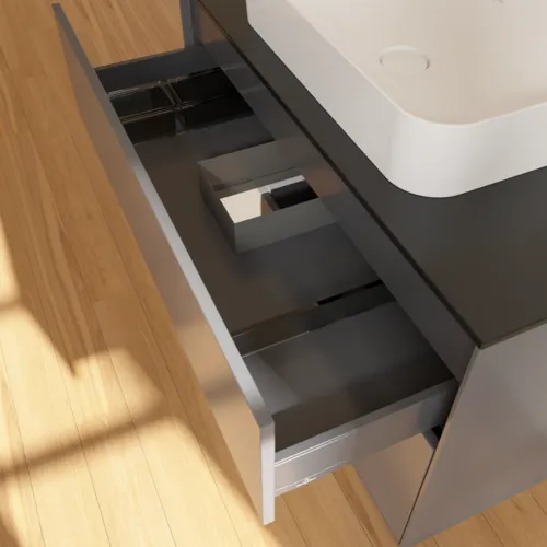 VILLEROY BOCH Toaletní skříňka Finion, s osvětlením, 2 výsuvy, 1000 x 603 x 501 mm, antracit matný lak / lesklý bílý lak / sklo černé matné #F652GFGK, obrázek 8