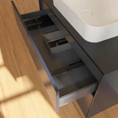 VILLEROY BOCH Toaletní skříňka Finion, s osvětlením, 2 výsuvy, 1000 x 603 x 501 mm, Midnight Blue Matt Lacquer / Black Matt Lacquer / Glass Black Matt #F652PDHG, obrázek 8