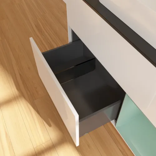 VILLEROY BOCH Toaletní skříňka Finion, s osvětlením, 2 výsuvy, 1000 x 603 x 501 mm, lesklý bílý lak / olivově matný lak / černé matné sklo #F662GMGF, obrázek 7
