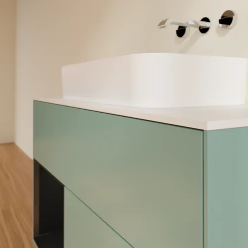 VILLEROY BOCH Toaletní skříňka Finion, s osvětlením, 2 výsuvy, 1000 x 603 x 501 mm, olivový matný lak / černý matný lak / bílé matné sklo #F651PDGM, obrázek 6