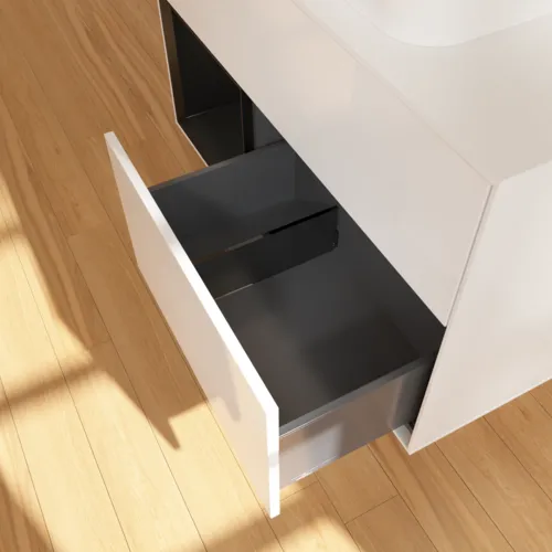 VILLEROY BOCH Umyvadlová skříňka Finion, s osvětlením, 2 výsuvy, 1000 x 603 x 501 mm, lesklý bílý lak / černý matný lak / bílé matné sklo #F651PDGF, obrázek 7