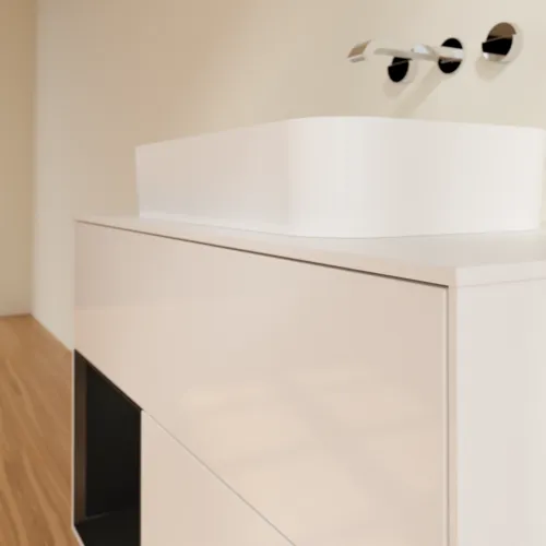 VILLEROY BOCH Umyvadlová skříňka Finion, s osvětlením, 2 výsuvy, 1000 x 603 x 501 mm, lesklý bílý lak / černý matný lak / bílé matné sklo #F651PDGF, obrázek 6