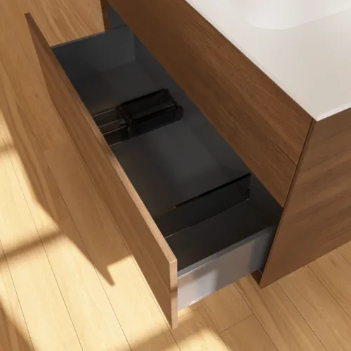 VILLEROY BOCH Toaletní skříňka Finion, 2 výsuvy, 1000 x 603 x 501 mm, ořechová dýha / sklo bílé matné #F64100GN, obrázek 6