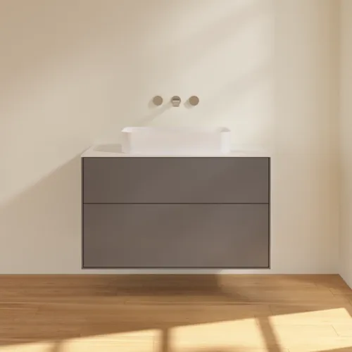VILLEROY BOCH Toaletní skříňka Finion, 2 výsuvy, 1000 x 603 x 501 mm, antracit matný lak / sklo bílé matné #F64100GK, obrázek 3