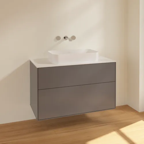 VILLEROY BOCH Toaletní skříňka Finion, 2 výsuvy, 1000 x 603 x 501 mm, antracit matný lak / sklo bílé matné #F64100GK, obrázek 2