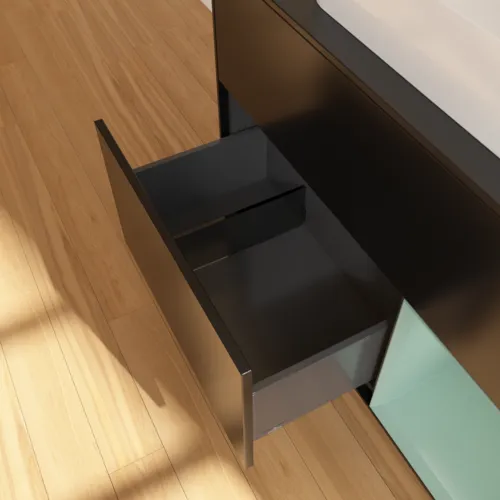 VILLEROY BOCH Toaletní skříňka Finion, s osvětlením, 2 výsuvy, 1000 x 603 x 501 mm, černý matný lak / olivový matný lak / černé matné sklo #F662GMPD, obrázek 7