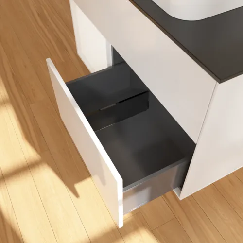 VILLEROY BOCH Umyvadlová skříňka Finion, s osvětlením, 2 výsuvy, 1000 x 603 x 501 mm, lesklý bílý lak / bílý matný lak / černé matné sklo #F652MTGF, obrázek 7