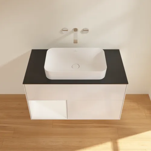 VILLEROY BOCH Umyvadlová skříňka Finion, s osvětlením, 2 výsuvy, 1000 x 603 x 501 mm, lesklý bílý lak / bílý matný lak / černé matné sklo #F652MTGF, obrázek 4