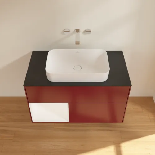 VILLEROY BOCH Toaletní skříňka Finion, s osvětlením, 2 výsuvy, 1000 x 603 x 501 mm, Pivoňka matný lak / Bílý matný lak / Sklo černé matné #F652MTHB, obrázek 4