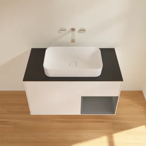 VILLEROY BOCH Toaletní skříňka Finion, s osvětlením, 2 výsuvy, 1000 x 603 x 501 mm, bílý matný lak / antracitový matný lak / černé matné sklo #F662GKMT, obrázek 4