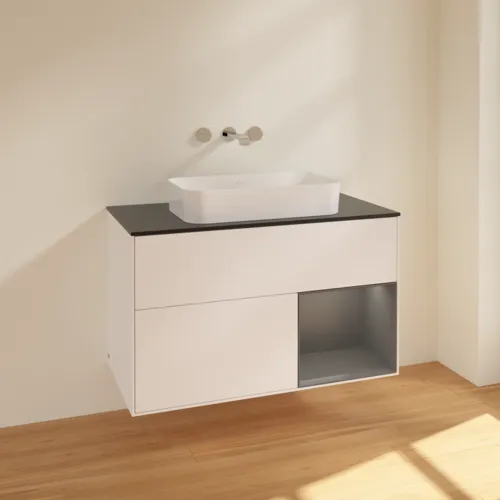 VILLEROY BOCH Toaletní skříňka Finion, s osvětlením, 2 výsuvy, 1000 x 603 x 501 mm, bílý matný lak / antracitový matný lak / černé matné sklo #F662GKMT, obrázek 2
