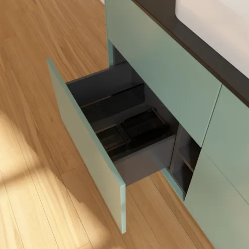 VILLEROY BOCH Toaletní skříňka Finion, 4 výsuvy, 1200 x 603 x 501 mm, olivový matný lak / sklo černé matné #F67200GM, obrázek 6