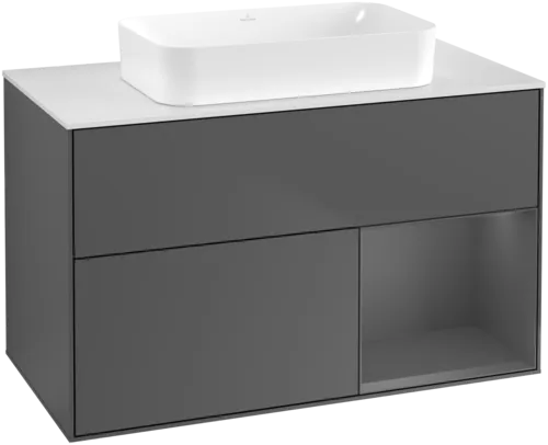 VILLEROY BOCH Toaletní skříňka Finion, s osvětlením, 2 výsuvy, 1000 x 603 x 501 mm, antracit matný lak / antracit matný lak / sklo bílé matné #F661GKGK