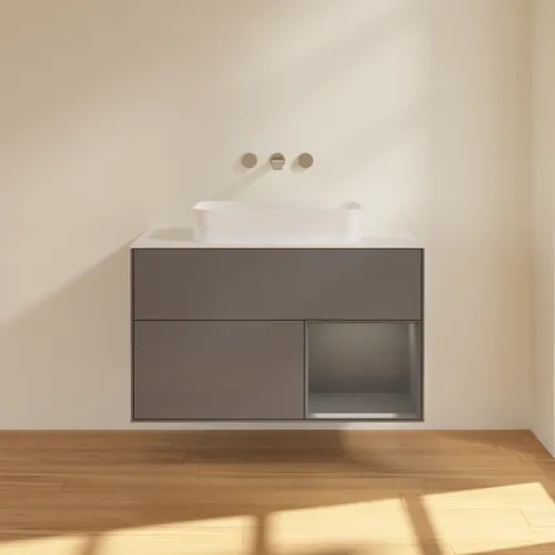 VILLEROY BOCH Toaletní skříňka Finion, s osvětlením, 2 výsuvy, 1000 x 603 x 501 mm, antracit matný lak / antracit matný lak / sklo bílé matné #F661GKGK, obrázek 3