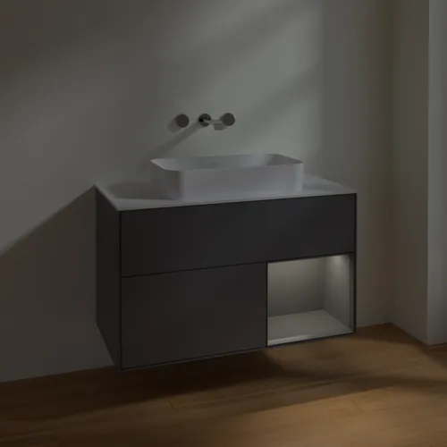 VILLEROY BOCH Toaletní skříňka Finion, s osvětlením, 2 výsuvy, 1000 x 603 x 501 mm, antracit matný lak / antracit matný lak / sklo bílé matné #F661GKGK, obrázek 5