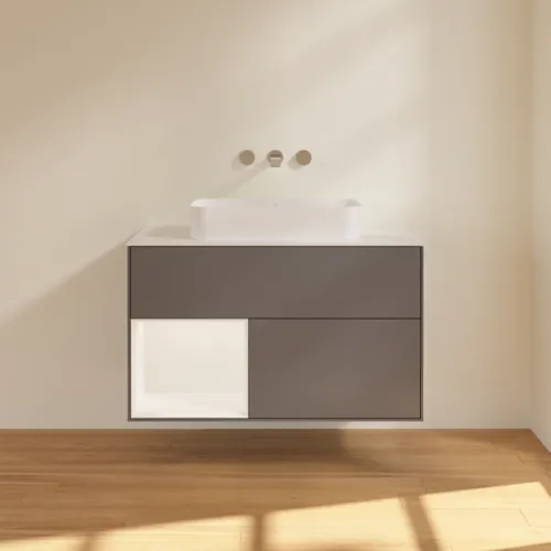 VILLEROY BOCH Toaletní skříňka Finion, s osvětlením, 2 výsuvy, 1000 x 603 x 501 mm, antracitový matný lak / bílý matný lak / bílé matné sklo #F651MTGK, obrázek 3