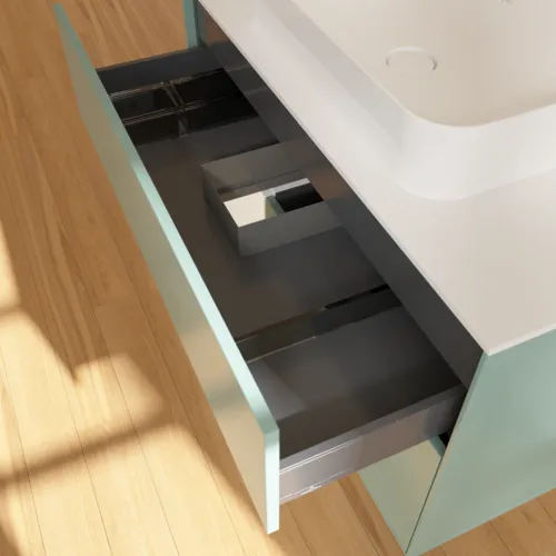 VILLEROY BOCH Toaletní skříňka Finion, s osvětlením, 2 výsuvy, 1000 x 603 x 501 mm, olivový matný lak / bílý matný lak / bílé matné sklo #F651MTGM, obrázek 8
