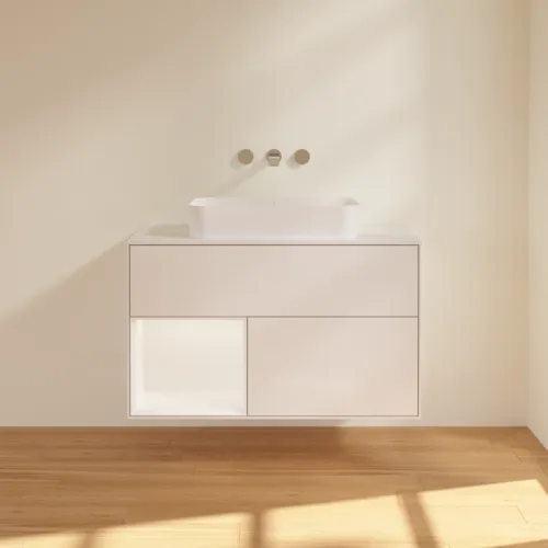 VILLEROY BOCH Umyvadlová skříňka Finion, s osvětlením, 2 výsuvy, 1000 x 603 x 501 mm, lesklý bílý lak / bílý matný lak / bílé matné sklo #F651MTGF, obrázek 3