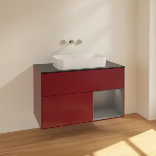 VILLEROY BOCH Toaletní skříňka Finion, s osvětlením, 2 výsuvy, 1000 x 603 x 501 mm, Pivoňka matný lak / Antracit matný lak / Sklo černé matné #F662GKHB, obrázek 2