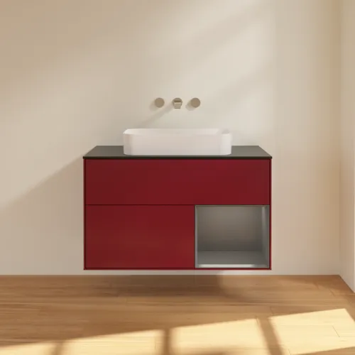 VILLEROY BOCH Toaletní skříňka Finion, s osvětlením, 2 výsuvy, 1000 x 603 x 501 mm, Pivoňka matný lak / Antracit matný lak / Sklo černé matné #F662GKHB, obrázek 3