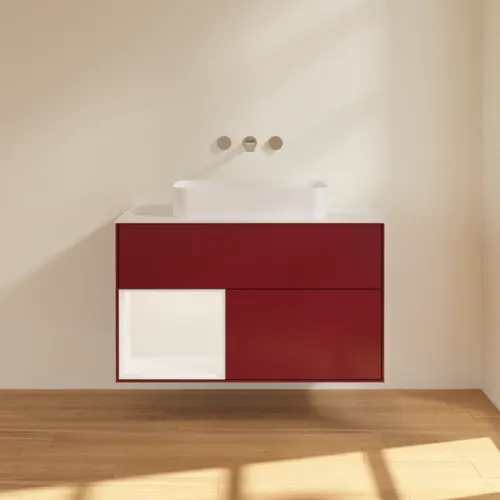 VILLEROY BOCH Toaletní skříňka Finion, s osvětlením, 2 výsuvy, 1000 x 603 x 501 mm, Peony Matt Lacquer / White Matt Lacquer / Glass White Matt #F651MTHB, obrázek 3