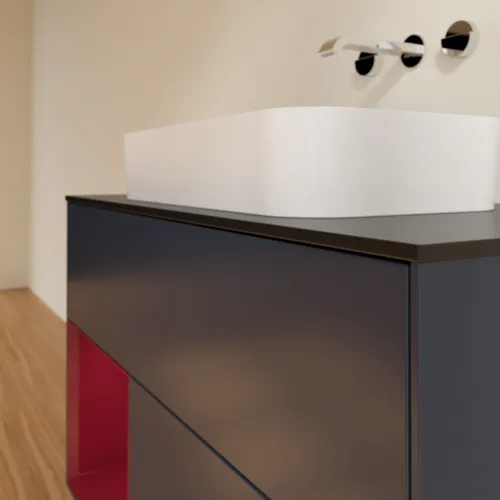 VILLEROY BOCH Toaletní skříňka Finion, s osvětlením, 2 výsuvy, 1000 x 603 x 501 mm, Midnight Blue Matt Lacquer / Peony Matt Lacquer / Glass Black Matt #F652HBHG, obrázek 6
