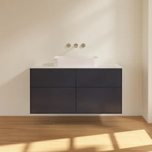 VILLEROY BOCH Toaletní skříňka Finion, 4 výsuvy, 1200 x 603 x 501 mm, půlnočně modrý matný lak / bílé matné sklo #F67100HG, obrázek 3