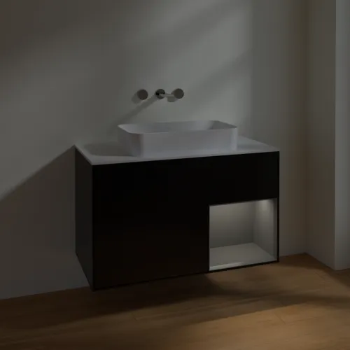 VILLEROY BOCH Toaletní skříňka Finion, s osvětlením, 2 výsuvy, 1000 x 603 x 501 mm, černý matný lak / antracitový matný lak / bílé matné sklo #F661GKPD, obrázek 5