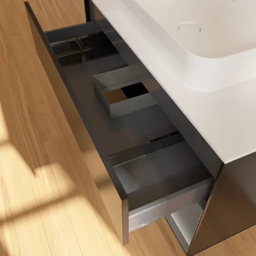 VILLEROY BOCH Toaletní skříňka Finion, s osvětlením, 2 výsuvy, 1000 x 603 x 501 mm, černý matný lak / antracitový matný lak / bílé matné sklo #F661GKPD, obrázek 8